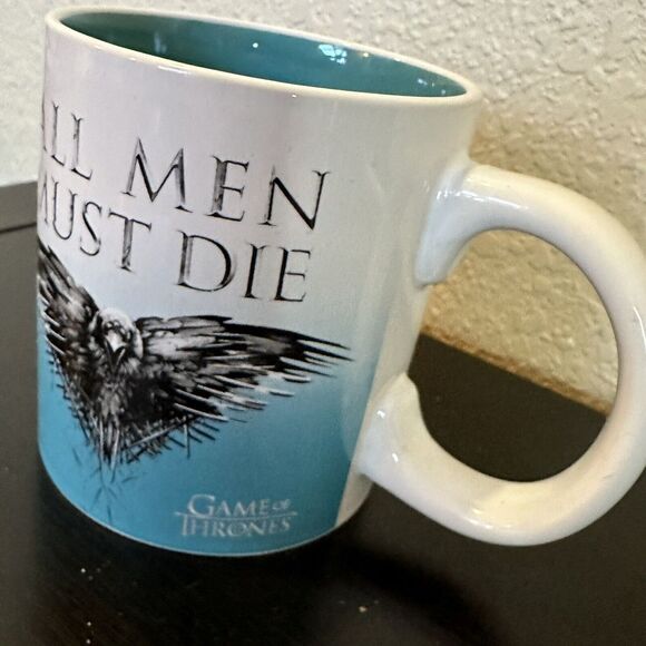 Mug Game Of Thrones All Men Must Die oversized coffee cup crow hawk teal HBO GOT - Picture 3 of 5